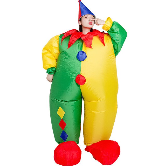 Разноцветный надувной костюм клоуна фото