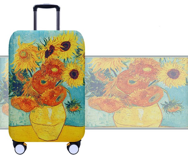 Яркий чехол на чемодан с подсолнухами фото