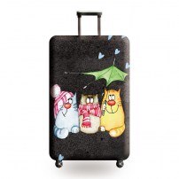 Черный чехол на багаж с котиками под зонтом