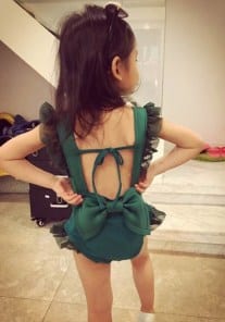 Зеленый купальник детский с открытой спиной - для девочки