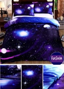 Фиолетовый комплект постельного белья с принтом космос