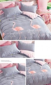 Комплект постельного белья с звездами и розовым фламинго