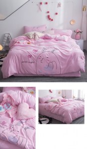Розовый спальный комплект с надписью Спокойной ночи