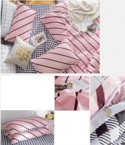 Розовый комплект спальный с диагональной полоской фото
